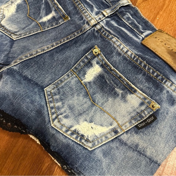 Dior-Dior Outlet Hemmed Blue Denim Distressed Low Waisted Women's Shorts - Picture 11 of 11